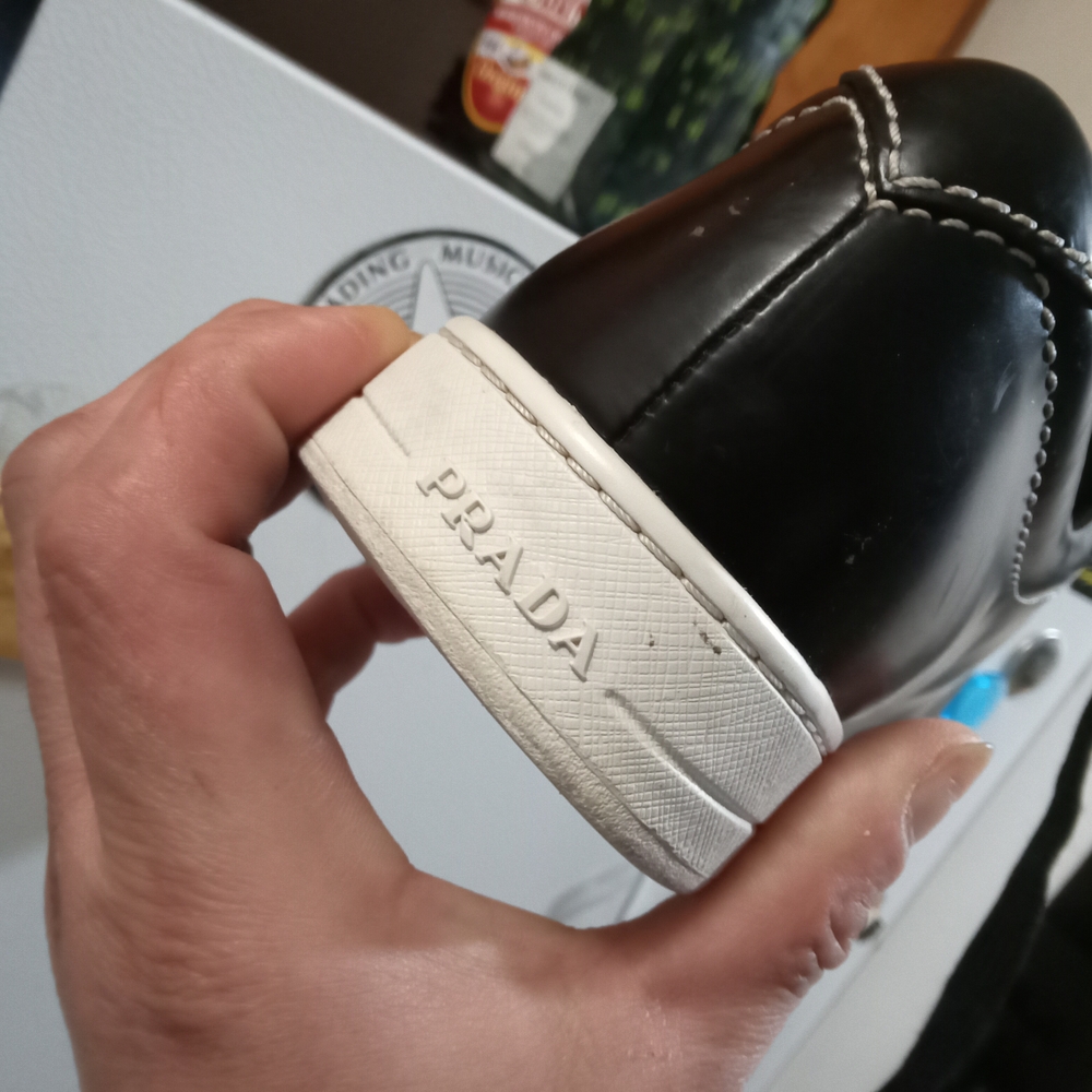 Prada Black Sneakers with Glossy Finish and Metallic Accents - Picture 6 of 7